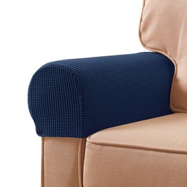SUBRTEX Stretch Armrest Covers Anti-Slip Upgraded Spandex Arm Covers for Chairs Couch Sofa Armchair Slipcovers for Recliner Sofa with Hook and Loop Tape (2pcs, Navy)