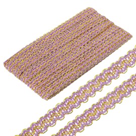 QUARKZMAN 13 Yard Gimp Braid Trim, 3/8 Inch Polyester, Woven Braid Trim, Upholstery Trim, Decorative Gimp Trim for DIY Crafts, Sewing, Curtain, Slipcover, Home Decor, Purple-Gold