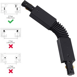 Yuemegou Track Connector for H Track System, H Type Track Lighting Accessories,H Track Adjustable Connector for 3-Wire-1 Track Rail (Black Flexible Connector)