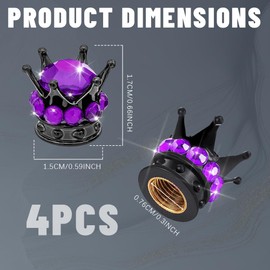 4PCS Crown Tire Valve Stem Caps, Bling Handmade Crystal Rhinestone Universal Chrome Crown Vehicle Car Tire Caps Covers, Universal Copper Core Stem Covers for Cars, SUV, Trucks, Bikes, Motorcycles