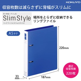 Kokuyo File Ring File Slim Style PP Sheet Cover A5 220 Sheets Blue F-URF432B