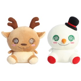 Aurora Bundle of 2 Christmas Squishy Jollies Stuffed Plush, Snowman and Reindeer