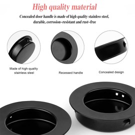 RHQFDM Pack of 6 Round Recessed Pull Handles, Recessed Sliding Door Handles, Concealed Pull Handles, Knob, Recessed Finger Pull for Drawers, Cupboards, Cabinets, Custom Furniture (Black)