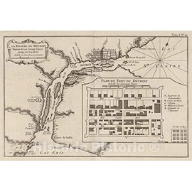 Historic Map : Detroit River 1764 La Riviere Du Detroit Depuis Le Lac Sainte Claire Jusqu'Au Lac Erie, Vintage Wall Art : 24in x 16in
