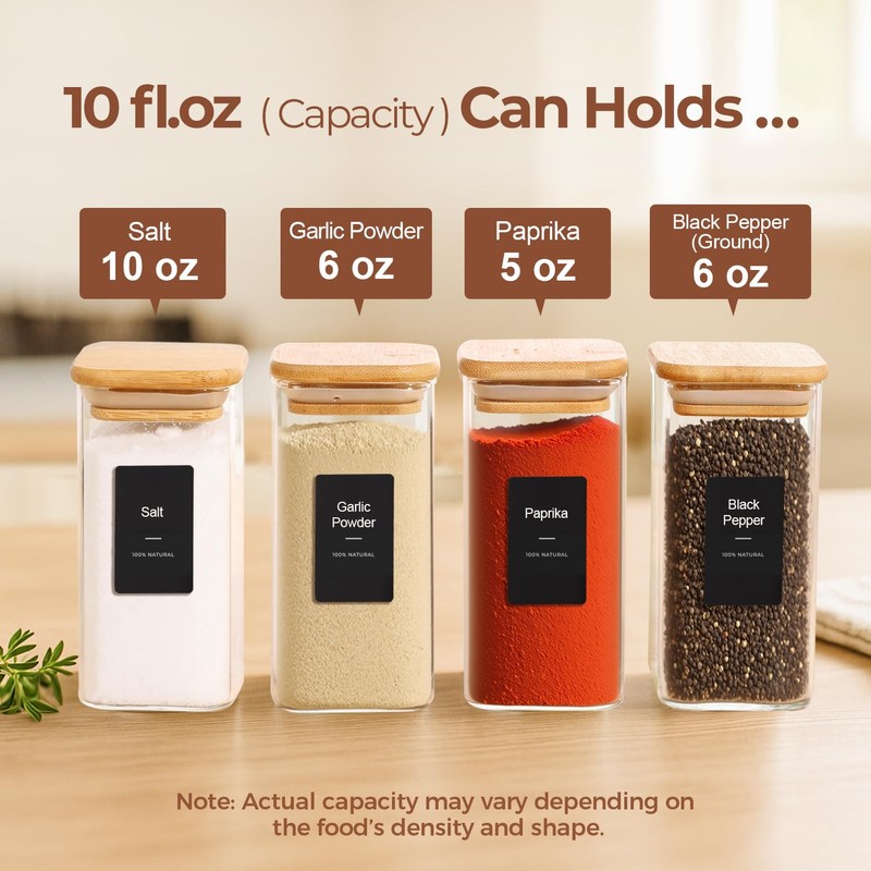 ComSaf 12Pcs Spice Jars with Labels, Glass Jar with Bamboo