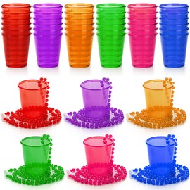 Cididu 36 Pack Shot Glass on Beaded Necklaces, Plastic Shot Cups Bachelorette for Party, Birthday, Wedding, Adult Theme Party Festival, Camping, Trip, Mardi Gras, St. Patrick's Day, Tailgating
