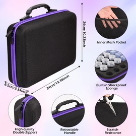 MERATIA 60 Slots Diamond Painting Storage Container, Diamond Art Kits for Adults Stackable Bead Organizer with Carrying Handle, Craft Storage Box with Accessories (Purple-10 square+30 round bottles)