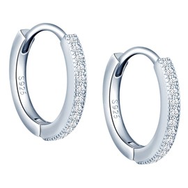 MICGIGI Women's 925 Sterling Silver Earrings Cubic Zirconia Round Hoop Earrings, Silver