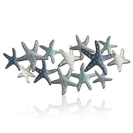 Pinkunn Metal Beach Wall Decor Flat 15.8 inch Hanging Starfish Metal Sculpture Printed Rustic Starfish Coastal Nautical Theme Ocean Room Decor for Home Bathroom Pool Living Room Bedroom Outdoor Art