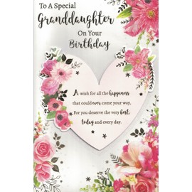 Extra large granddaughter birthday card. 8 page insert. Love heart. 12 x 7.5 inches. OE.