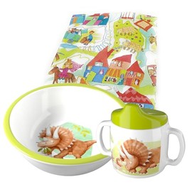 HABA Dino Melamine Tableware Set for Children - Dinosaur Design - Drinking Cup and Bowl - Dishwasher Safe