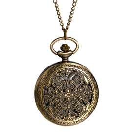 Unisex Hollow Flower Carving 24H Arabic Markers Pocket Watch With Chain