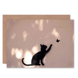 Wee Blue Coo Cat Butterfly Silhouette Graffiti Birthday Sealed Greeting Card Plus Envelope Blank inside