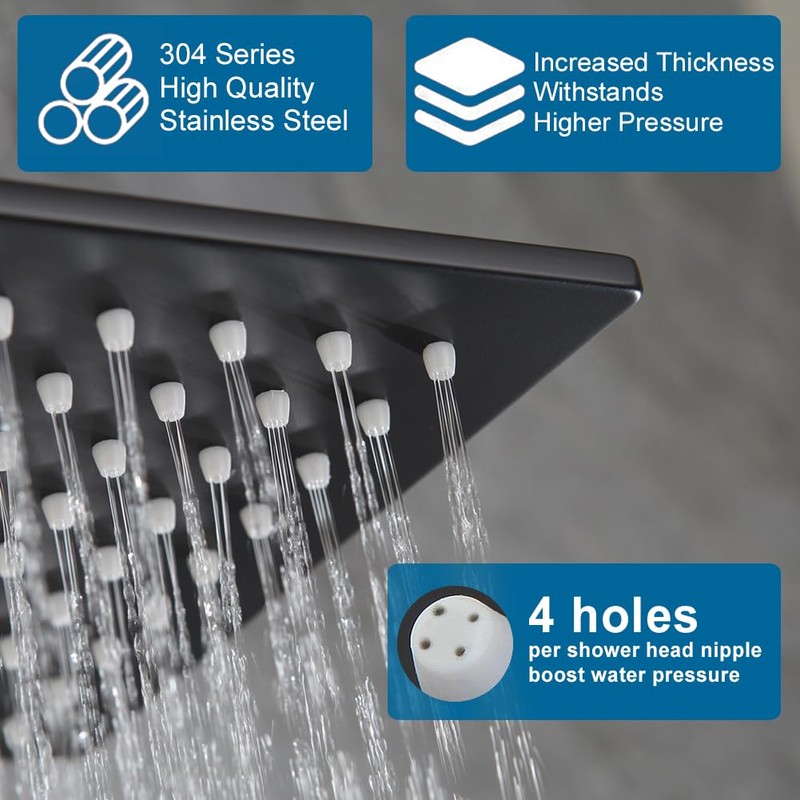 POP SANITARYWARE Matte Black Shower Faucet Set, Bathroom Rainfall Shower
