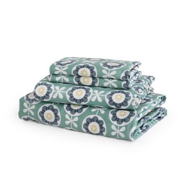 JSD 300 TC Printed Sateen Cotton Sheet Set Queen Size, Green Floral Pattern Bed Sheets Extra Deep Pocket, Sleek Soft Breathable