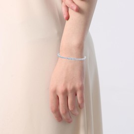 Leva Jewkis Sterling Silver Created London Blue Topaz Heart Tennis Bracelets for Women December Birthstone Gemstone Charm Long 5A Cubic Zirconia Elegant Jewellery for Daily Waer 7 Inches, Sterling