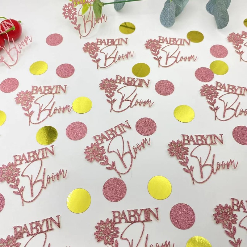 100 Pcs Golden Pink Baby Shower Confetti Scatter Decorations, Flower