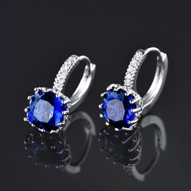 MASOP Princess Shape Birthstone September Sapphire Pieced 925 Sterling Silver Hoop Earrings for Women