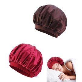 1 Piece Satin Bonnet Night Sleep Hat Adjustable Sleep Cap Headgear Soft Head Cover Sleep Cap Silk with Elastic Band for Women and Girls (Brown)