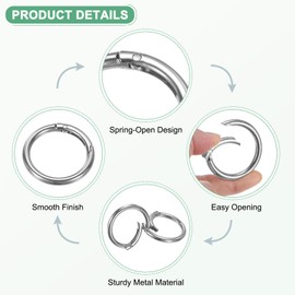 M METERXITY 15-Pack Silver Spring O Rings, Rustproof Alloy Round Spring Ring Clasp, 1 Inch Interior Diameter Snap Clip Trigger Spring Keyrings Buckle for Bags/Purses/DIY Crafts
