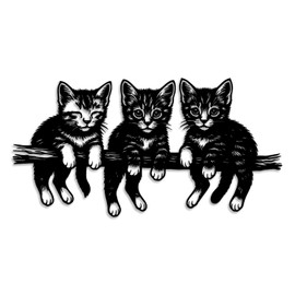 LIYOUYA Cats Hanging on Tree Metal Wall Decor - Cute and Funny Pet Room Decor Black Wall Art Home Decor for Living Room, Bathroom, Bedroom, Dining Room, Yard, Pet Shop (Black)