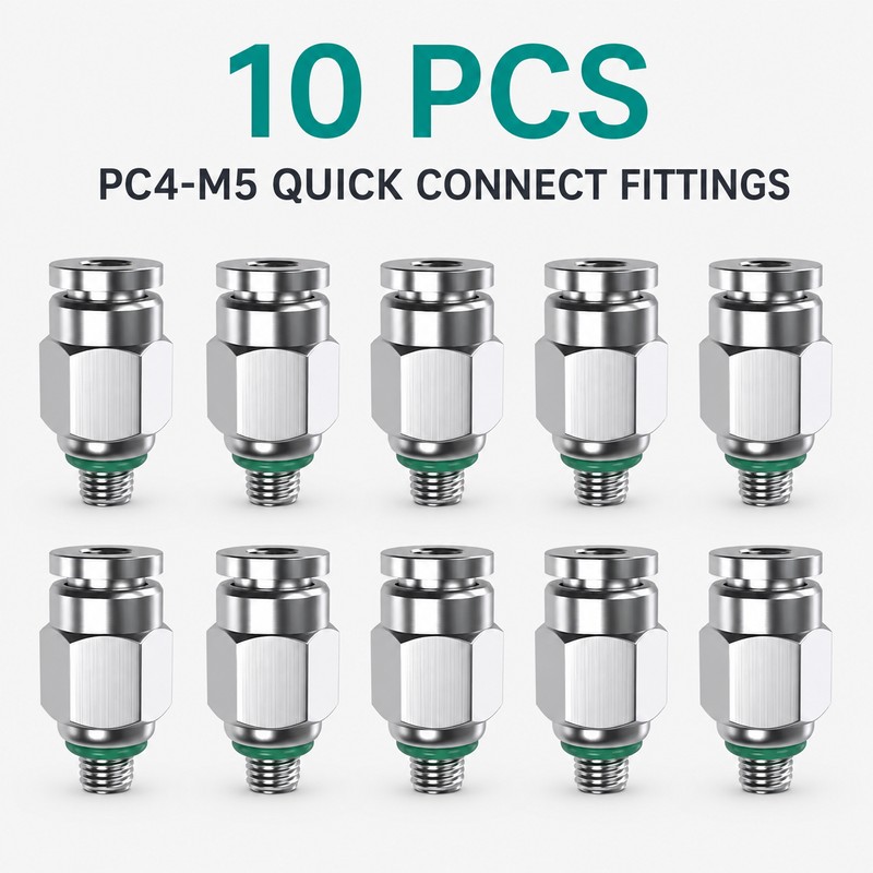 10-Pack PC4-M5 304 Stainless Steel Pneumatic Quick Connect Fittings