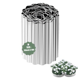 Yawfold Corrugated Metal Garden Edging - 10 Inch X 10 FT Landscape Edging Border, Flexible Border for Garden Fence, Flower Bed, and Lawn (Silver)