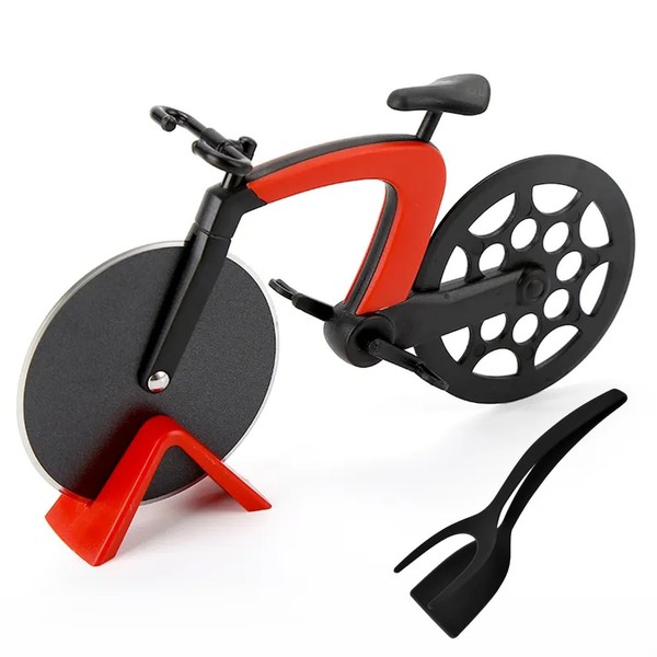 Bicycle Pizza Cutter with Spatula, Novelty Pizza Slicer with Non-Stick