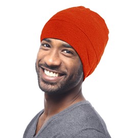 Kenllas Large Sleep Bonnet for Men - Winter Adjustable Double Layer Silk Satin & Bamboo Cotton Night Cap for Dreadlock Braid (Orange)