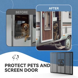 RV Screen Door Grille,Dog Friends Design, Aluminium Alloy Material Protects Screen Door from Damage, Adjustable Width Ranging from 21"- 29.5", for Entry Screen Door Grille on RV, Trailer