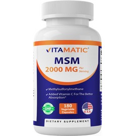 Vitamatic MSM 2000 mg with Vitamin C 75mg per Serving - 180 Veg Capsules