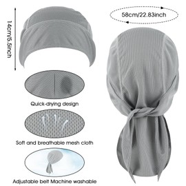 2 Pcs Durags for Men, Cooling Do Rags Sports Quick Drying Sweat Wicking Beanie Head Wrap Bandana for Men Women Running Cycling Motorcycle(Black, Light Gray)