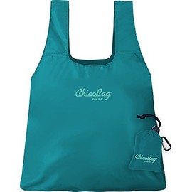 ChicoBag Original Compact Reusable Grocery Bag with Attached Pouch and Carabiner Clip, Aqua Color