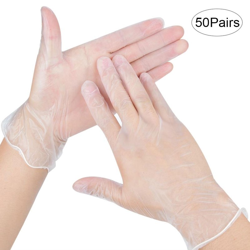 50Pairs Box Disposable PVC Examination Gloves Clear Powder Free Safety