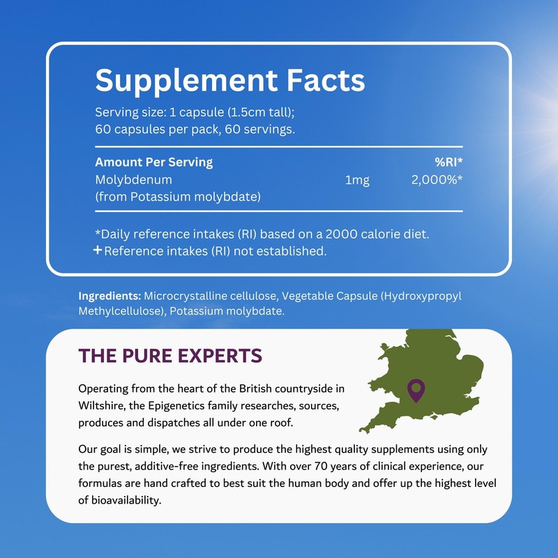 Molybdenum Capsules | Highly Bioavailable Supplement | 60 Capsules, Long