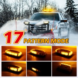 Rechargeable Strobe Light Amber Wireless Battery, 17 Flashing Mode, High Low Brightness, 48pcs Led, Beacon Roof Top Hazard Flash Warning Lights for Vehicles Trucks Snow Plows Postal Mail ATV UTV
