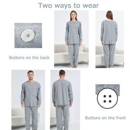 Aylashine Bedridden Patient Nursing Pajamas, Two Ways to wear, Front and Back Cotton, Breathable, Sweat-Wicking and Comfortable, Unisex, Zipper Closure,Gray XXXL