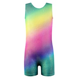 Kidsparadisy Girls Leotards for Gymnastics Outfits Sparkle Kids Sleeveless One-Piece Colorful Dancewear Bodysuit,GreenRainbow 120(4-5Y)