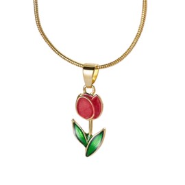 Kicomvi Gold Tulip Necklace Tulip Flower Pendant Necklace Delicate Dainty Tulip Flower Necklace for Women Mother Wife Friendship Jewelry-red A