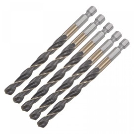 sourcing map 5 Pcs High Speed Steel Hex Shank Twist Drill Bit, 7mm Drilling Dia with 1/4 Inch Hex Shank 105mm Length