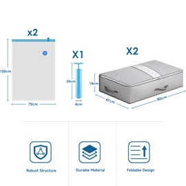 Underbed Storage Box Set, 2 Pieces Underbed Storage, 2 Vacuum Bags for Clothes, Foldable Underbed Storage Clothes with Lid, Vacuum Storage Bag for Duvets, Clothes