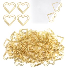 Pack of 100 Paper Clips Heart Gold, Paper Clips Motif, Paper Clip Heart Set with Transparent Box, Paper Clips Gold for Office, School, Classroom, Paper Clips Dispenser for Decorative Weddings,