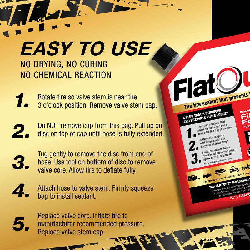 FlatOut Multi-Purpose Tire Sealant - Prevents and Repairs Flat Tires,