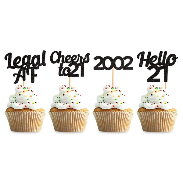 Keaziu - Juego de 36 adornos para magdalenas de 21 años, diseño de Hello 21 cupcakes, con texto en inglés "Cheers to 21 Años de antigüedad"