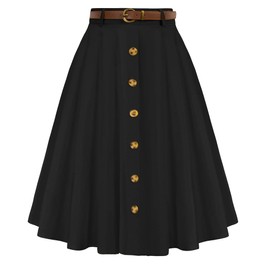 Belle Poque Black A-Line Midi Skirts for Women Below Knee High Waist Midi Long Skirt with Pockets Black XL