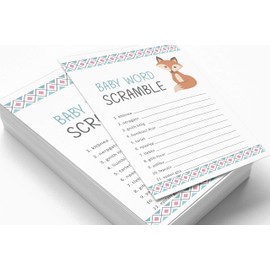 Inkdotpot 50-Pack Baby Word Scramble Baby Shower Game Cards Jungle Animals Party Supplies-Fun Baby Shower Game Favors