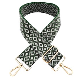 Adjustable 5 cm Bag Straps Wide, Shoulder Strap for Bag, Bag Straps for Changing, Golden Carabiner Shoulder Strap, Shoulder Strap for Women Handbags, Crossbody DIY Accessories (White/Green)