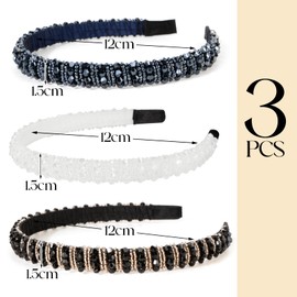 BOOMTOP 3 Rhinestone Headband Dirndl Costume Hair Accessories Crystal Headbands Glitter Rhinestone Hair Band 1.5 cm Wide Women Girls Metal Princess Headband for Wedding Communion Carnival Birthday