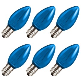 C7 LED Blue Candle Light Bulb, E12 Base Bulbs 0.6W Equivalent 7Watt, Non-Dimmable, Festival Decoration for Indoor&Outdoor Decor, Christmas, Party, Home Lighting, Holiday Lighting, Nightlight, 6 Pack