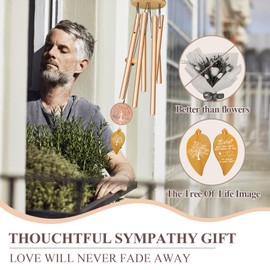 Memorial Wind Chimes for Loss of Loved One, Sympathy Wind Chimes with Tree of Life, Remembrance in Memory of Mom Dad, Bereavement and Condolence Memorial Gifts(Rose Gold)